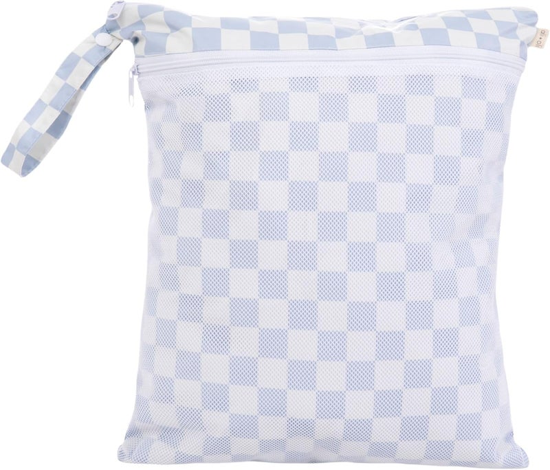 Ali+Oli Water Resistant Dual-Compartment Wet-Dry Bag for Travel, Hook to Stroller, Daycare, Diapers, Diaper Bag, Clutch Bag,15x12 inches (Blue Checkers) - Image 2